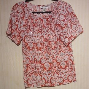 Christopher & Banks Red and White Floral Blouse